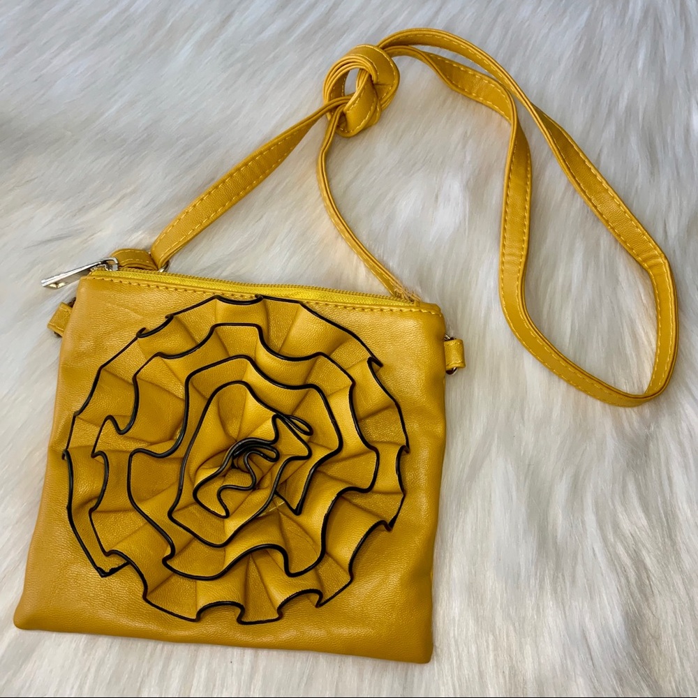 Mustard Folded Flower Crossbody Bag